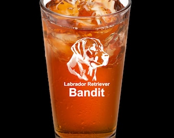 Personalized Labrador Retriever Glass: Laser Etched 16oz Glass, Dog Gift
