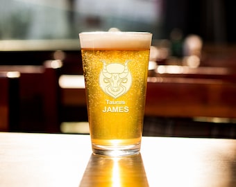 Taurus Zodiac Glass: Personalized Laser Etched 16oz Glass