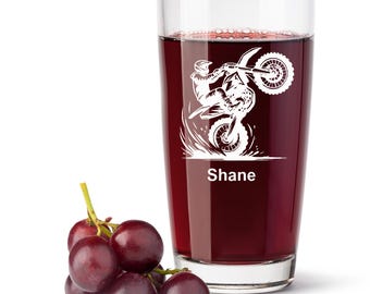 Verre pour moto tout-terrain gravé au laser - Cadeau en verre de 16 oz