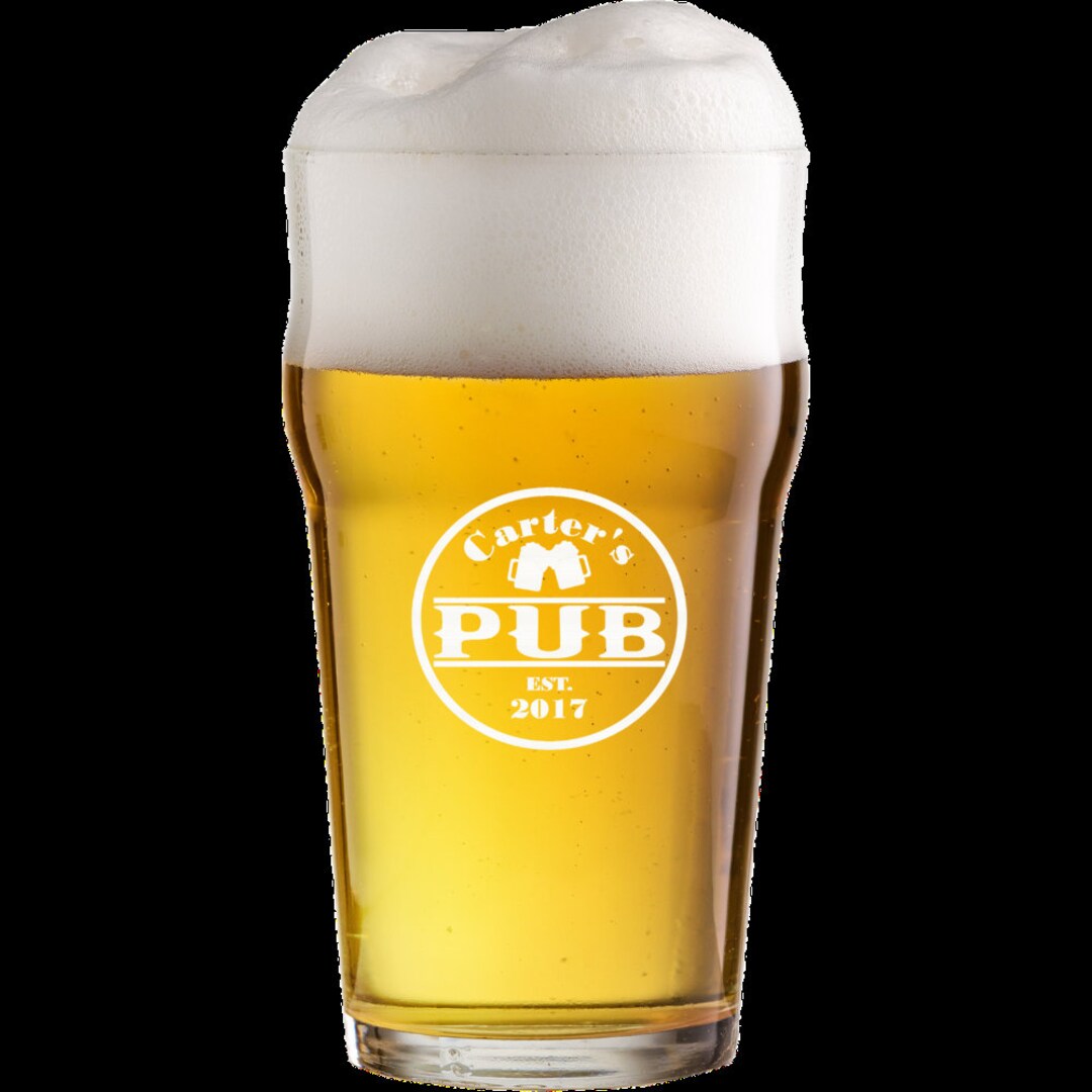 Home Bar Nucleated Beer Glass, Custom Etched Glass, Custom Glassware