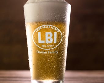 Personalized Long Beach Island NJ Glass - Laser Etched 16oz Glass