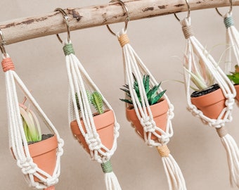 Rear View Mirror Plant Hanger | Rear View Mirror Car Accessories | Boho Car Charm | Mini Macrame Plant Hanger | Small Macrame Plant Hanger