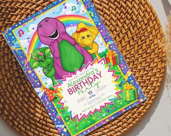 Barney Dinosaur Birthday Invitation | Rainbow Party (Digital Download)