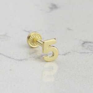 14k Solid Gold Number Tragus Piercing • Personalized Number Tragus Piercing •  16G Gold Dainty Custom Piercing • Lucky Number Earring
