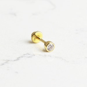 14K Solid Gold Solitaire Helix Piercing • Cartilage Screw Back Helix Piercing • Stud Ear Piercing • Round Earring • 18G Gold Solitaire Helix