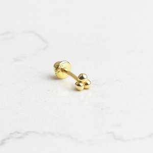 14K Solid Gold Helix Piercing • Stud Ear Piercing • 18G Screw Back Helix Piercing • Three Ball Earring • Tiny Ball Piercing • Gold Piercing