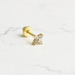 14K Solid Gold Blume Helix Piercing • Klee Helix Piercing • 18G Gold Knorpel Ohrring • Gold Piercing Schmuck • Zierliche Ohrstecker