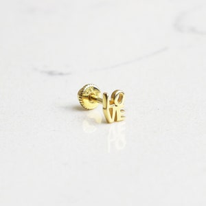 14K Solid Gold Love Helix Piercing • Heart Stud Ear Piercing • 18G Gold Dainty Helix • Anniversary Earring • Rose Gold Cartilage Earring