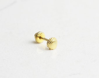 Piercing de hélice con forma de concha marina en oro macizo de 14 quilates: pendiente de cartílago de 18G.