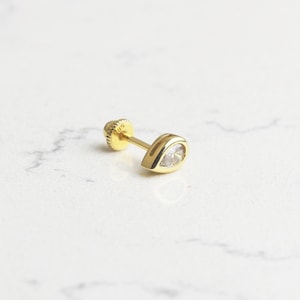 14K Solid Gold Drop Helix Piercing • 18G Gold Stud Ear Piercing • Drop Stud Earring • Piercing Jewelry • Minimalist Screw Back Helix