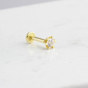 14K Solid Gold Solitaire Tragus Piercing • Solitaire Stud Earring • 16G Cartilage Earring • Minimalist Tragus Piercing • Solitaire Jewelry