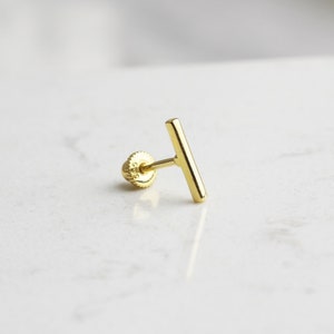 14K Solid Gold Bar Helix Piercing • Line Bar Stick Piercing • 18G Gold Stud Ear Piercing • Mini Bar Screw Back Earring • Gold Stud Earring