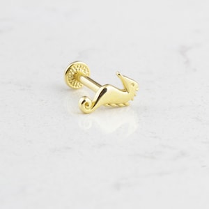 14K Solid Gold Seahorse Piercing • Stud Ear Piercing • Minimal Cartilage Piercing • 16G Seahorse Tragus Piercing •Dainty Seahorse Earring