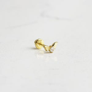 14K Solid Gold Wing Helix Piercing • 18G Gold Heart Cartilage Earring • Dainty Angel Wing Stud Ear • Love Helix Piercing • Piercing Jewelry
