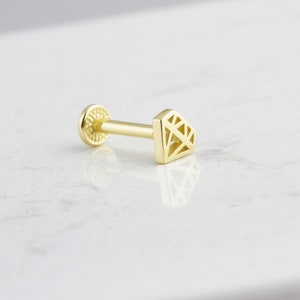 14K Solid Gold Diamond Symbol Piercing • 16G Stud Piercing • Minimalist Tragus Piercing • Diamond Icon Stud Earring • Gold Tragus Piercing