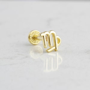 Perforación del zodíaco en oro macizo de 14 k • Perforación del trago con el horóscopo • Pendiente de astrología minimalista • Perforación del zodíaco de oro macizo de 16 g • Joyas del zodíaco en oro macizo