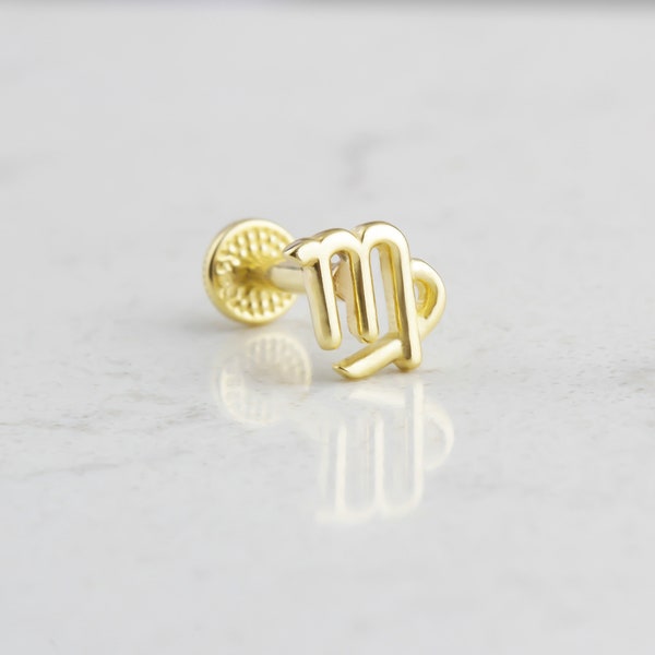 14k Solid Gold Zodiac Piercing • Horoscope Tragus Piercing • Minimalist Astrology Earring • 16G Zodiac Piercing • Solid Gold Zodiac Jewelry