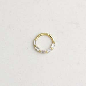 14K Solid Gold Baguette Hoop Earring • Baguette Helix Earrings • 16G Gold Hinge Hoop Earring • Dainty Cartilage Earring • Baguette Hoop Ring