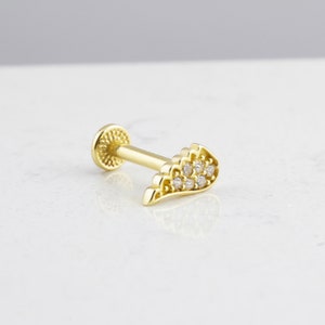 14K Solid Gold Angel Wing Piercing • 16G Minimalist Tragus Piercing • Anniversary Jewelry • Wing Piercing • Stud Ear Piercing •Gift For Her
