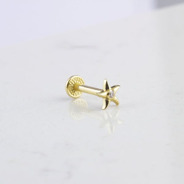 14K Solid Gold Starfish Tragus Piercing • 16G Gold Star Stud Ear Piercing • 14K Solid Gold Stud Piercing • Minimalist Star Tragus Piercing