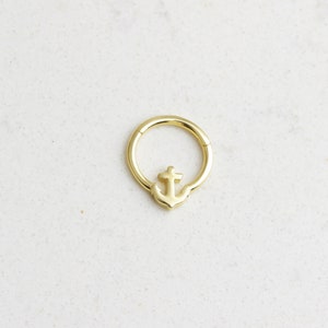 14K Solid Gold Anchor Hoop Earring • Nautical Jewelry • Anchor Helix Piercing • 16G Cartilage Earring • Huggie Hoop Earring  • Sail Jewelry