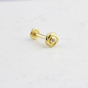 14K Solid Gold Rose Blume Piercing • Blume Tragus Piercing • Solitär Ohrstecker • 16G Rose Ohrstecker • Minimalistisches Tragus Piercing
