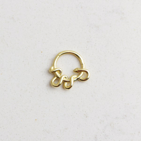 14K Solid Gold Hinge Hoop Earring • Minimalist Snake Hoop Earring • 16G Animal Stud Ear Piercing • Gold Hoop Ring • Dainty Piercing Jewelry