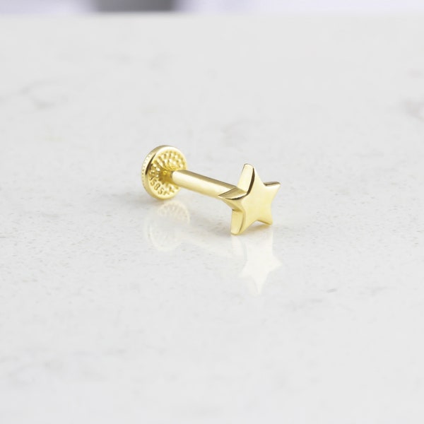 14K Solid Gold Star Piercing • Stud Ear Piercing • Cute Delicate Stud • 16G Star Earring • Cartilage Earring • Minimalist Tragus Piercing