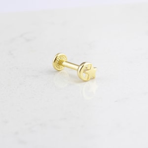 Piercing Lua Estrela em Ouro Maciço 14K • Piercing Moon Tragus • Piercing Lua Crescente 16G • Brinco de Cartilagem Lua e Estrela • Joias Piercing