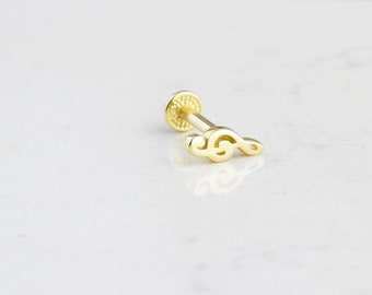 14K Solid Gold Treble Clef Tragus Piercing: Music Lover Earring