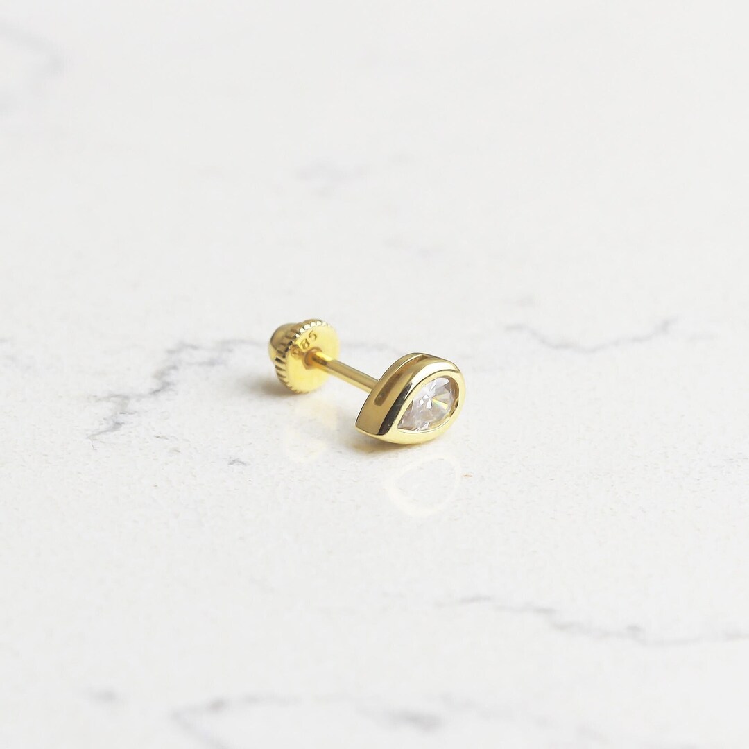 14K Solid Gold Drop Helix Piercing: 18G Minimalist Stud Earring - Etsy