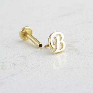 14k Solid Gold Initial Tragus Piercing • Letter Stud Earring • 16G Minimalist Earring • Custom Initial Piercing • Monogram Initial Tragus