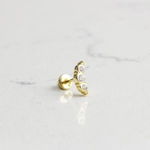 14k Solid Gold Cartilage Stud Earring: Dainty Three Stone Helix Piercing