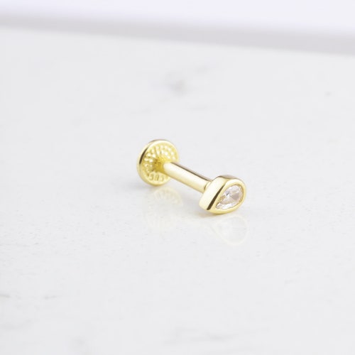14K massivt guld droppformad traguspiercing: Minimalistisk örhänge (16G)
