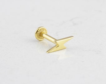 14K Solid Gold Lightning Piercing • Lighting Bolt Tragus Piercing • Flash Icon Stud Tragus •Lightning Bolt Stud Earring •16G Modern Piercing