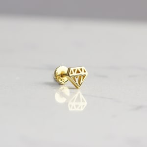 14 kt massief gouden diamantsymbool helixpiercing • 18 g gouden kraakbeenpiercing • geschroefde helix aan de achterkant • diamanten pictogramoorknop • piercingsieraden
