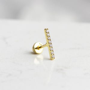 14K Solid Gold Helix Piercing • 18G Gold Cartilage Piercing • Dainty Bar Stick Piercing • Helix Bar Earring • Minimalist Gold Earring