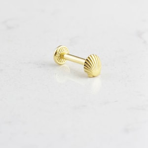 14K Solid Gold Sea Shell Piercing • Beach Jewellery • Sea Shell Tragus Piercing • Tiny Shell Stud Earring • 16G Gold Stud Ear Piercing