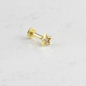 Piercing Tragus de estrela em ouro maciço 14K • Piercing de estrela 16G • Brinco Tragus 14K • Piercing Tragus minimalista • Brinco de cartilagem • Estrela minúscula