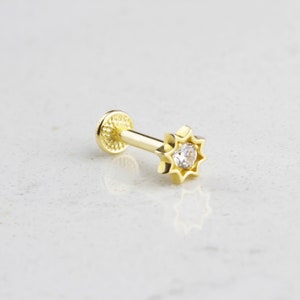 14K Solid Gold Stern Tragus Piercing • Zierliche Sonnen Ohr-Piercing • 16G Pole Star Tragus Piercing • Ohrstecker •Solitär Tragus Piercing