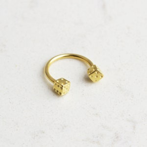 14K Solid Gold Dice Rook Earring • 16G Gold Nose Piercing • Dice Septum Piercing • Ear Cartilage Hoop • Fun Gamer Earring •Dainty Hoop Helix