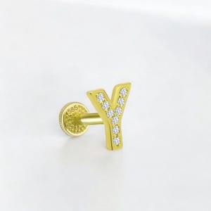 14k Solid Gold Initial Tragus Piercing • 16G Gold Stud Piercing • Cartilage Earring • Letter Stud Earring • Custom Initial Tragus Piercing
