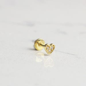 14K Solid Gold Heart Helix Piercing: 18G Cartilage Screw Back Stud