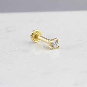 14K Solid Gold Solitaire Piercing • Solitaire Stud Earring • Gold Tragus Piercing • 14K Gold Stud Piercing • 16G Minimalist Tragus Piercing