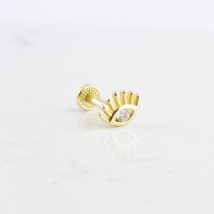 14K Solid Gold Evil Eye Tragus Piercing • Minimalist Tragus Piercing • Delicate Tragus Piercing • 16G Evil Eye Tragus Piercing •Gift For Her