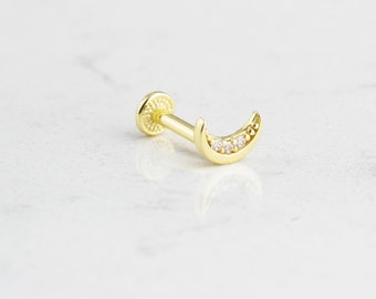 14k Solid Gold Crescent Moon Tragus Piercing • Moon Stud Earring • Minimalist Tragus Piercing • 16G Gold Moon Stud • Dainty Tragus Earring