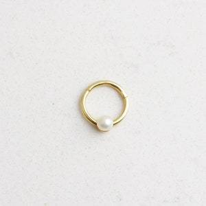 14K Solid Gold Perle Ohrring • 16G Perle Hoop Tragus Piercing • Minimalist Hoop Helix • Perle Knorpel Ohrring • Nasen Hoop