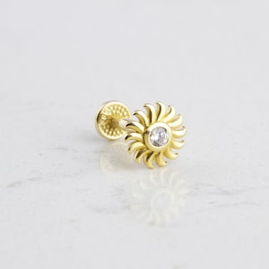 14K Solid Gold Sun Tragus Piercing • Dainty Sun Tragus Earring • 16G Minimalist Stud Ear Piercing • Piercing Jewelry • Solid Gold Piercing