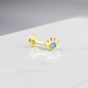 14K Solid Gold Evil Eye Tragus Piercing • Evil Eye Jewelry • 16G Gold Stud Ear Piercing • Turquoise Stone Tragus Piercing •Cartilage Earring