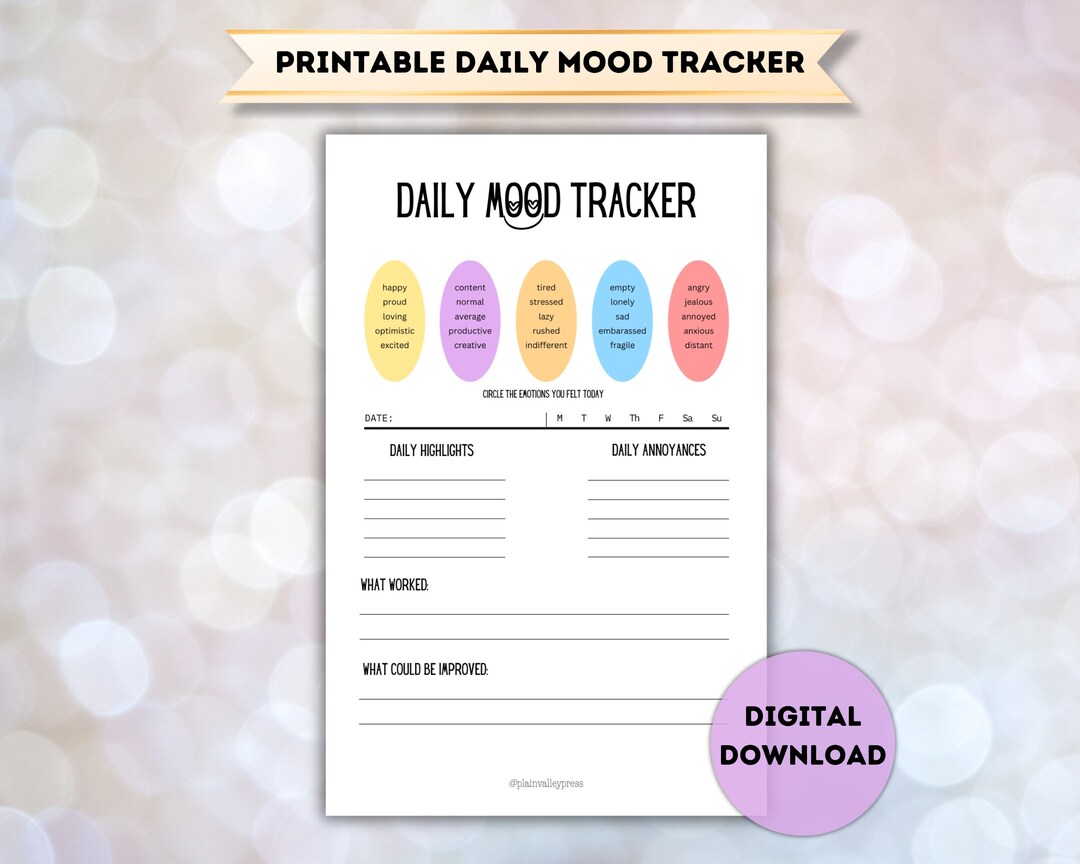 Daily Mood Tracker - Printable - Mental Health Awareness - Etsy